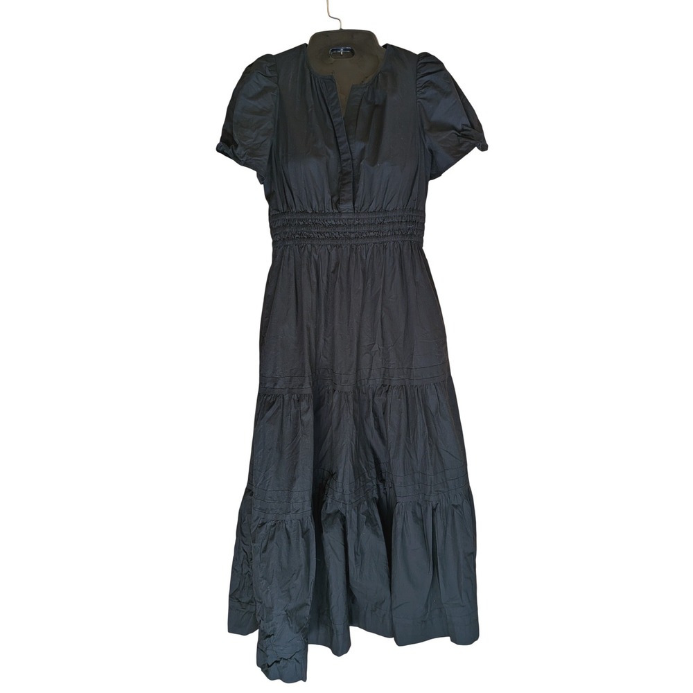 Quince Maxi Dress XS Smocked Tiered Organic Cotton Cottage Boho Prairie Romantic